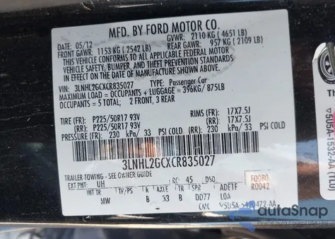 2012 Lincoln Mkz z USA, uszkodzony, nr VIN 3LNHL2GCXCR835027